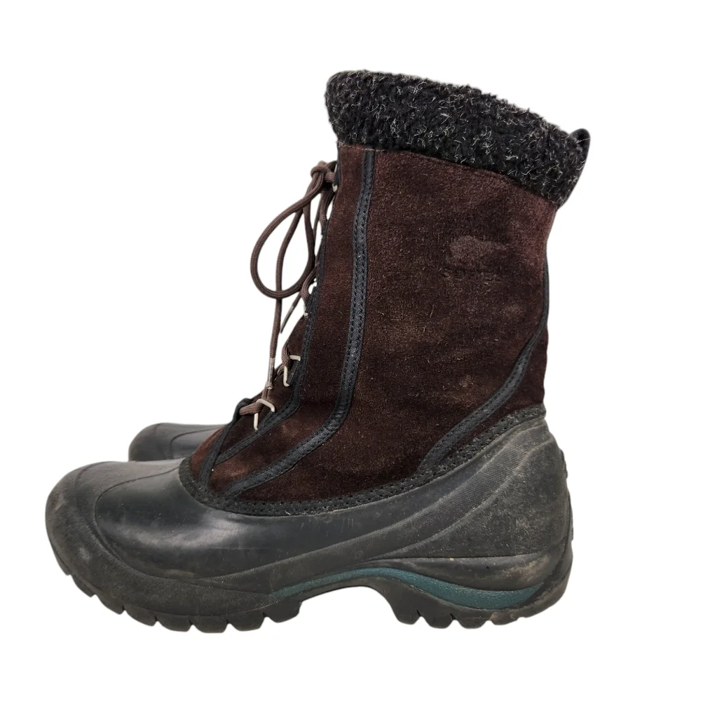 Sorel Cumberland Brown Leather Faux Fur Insulated Winter Boots Women's Size 9